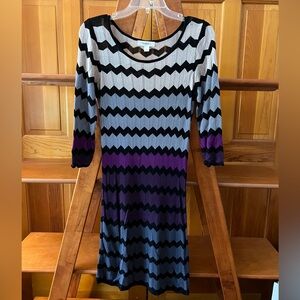 Dressbarn Chevron Knit Midi Dress | Purple Gray Black | Size S